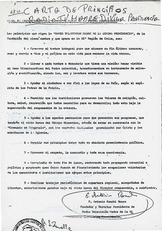 Carta de Principios de la radio tv Madre de la Divina Providencia