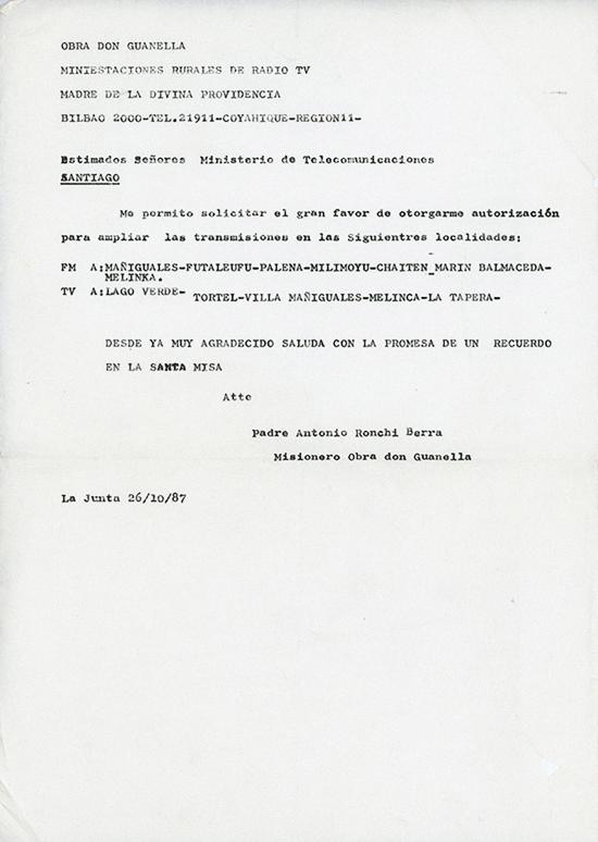 Solicitud de ampliación de transmisiones de radio y televisión 1987